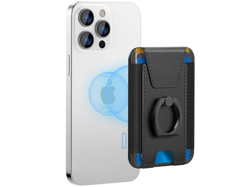 Magnetische Geldbörse für Telefon 6-Karten-Halter Rfid Blockierung Schwarz