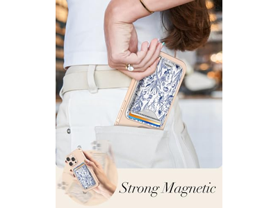 Magnetkartenhalter Geldbörse für iPhone - Blaues Blumenmuster Passt 3 C