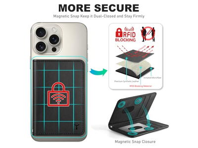 Magnetische Telefon Geldbörse mit 6 Kartenhaltern Rfid Blockierung Schwarz