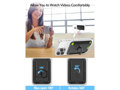 Magnetische Geldbörse für Telefon 6-Karten-Halter Rfid Blockierung Schwarz