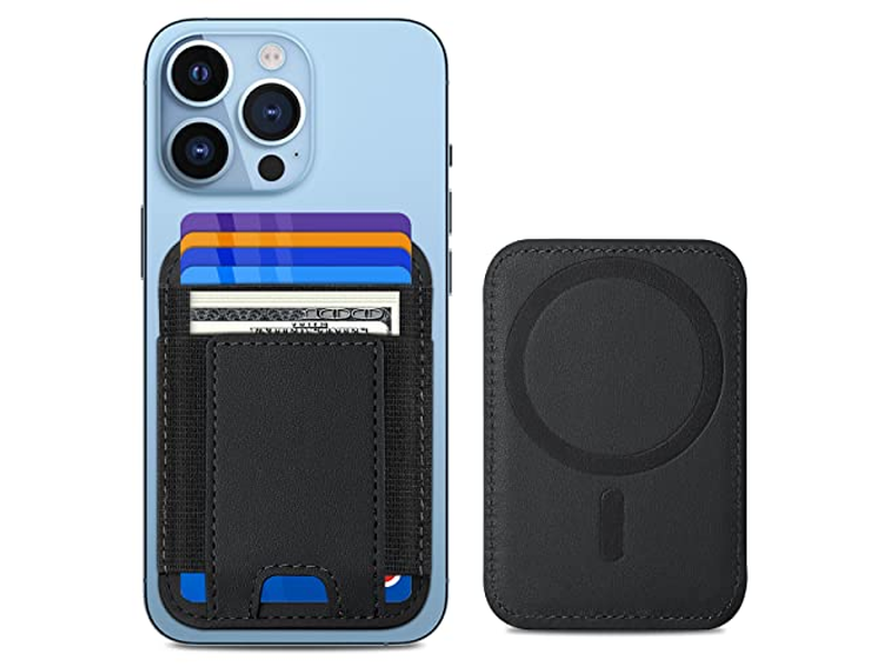 Magnet Geldbörse mit 2 Kartensteckplätzen für iPhone Vegan Leder Schwarz