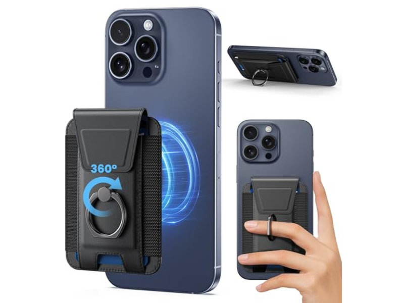 Magnetisches Portemonnaie mit Verstellbarem 360-Grad-Ring und Rfid Sperrklappe