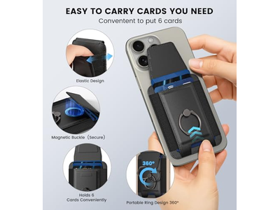 Magnetisches Portemonnaie mit Verstellbarem 360-Grad-Ring und Rfid Sperrklappe