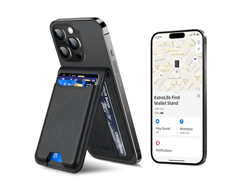 Magnet Geldbörse mit Verstellbarem Ständer 3 Kartenfächer Vegan Leder Bl