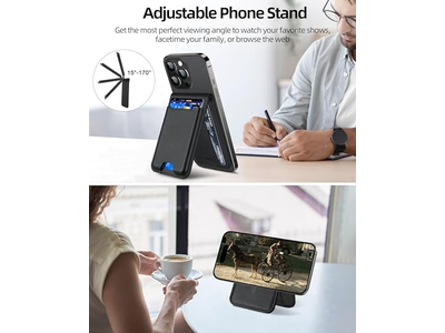 Magnet Geldbörse mit Verstellbarem Ständer 3 Kartenfächer Vegan Leder Bl