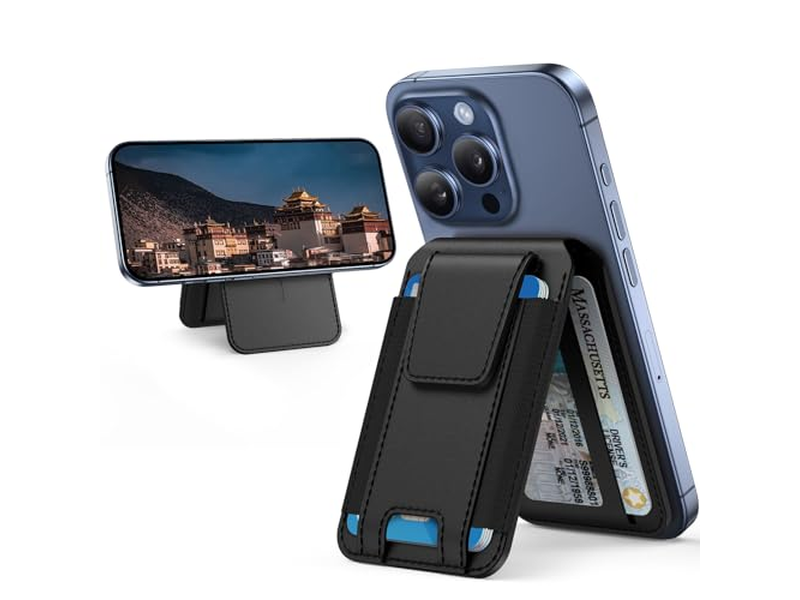 Magnetische Brieftasche mit Verstellbarem Ständer und Rfid Blockierung 3 Steckplätze für Auto