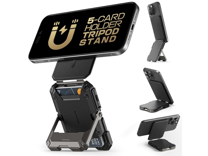 Magnetische Geldbörse mit Ständer Hält 5 Karten Rfid Blockierung Schwarz